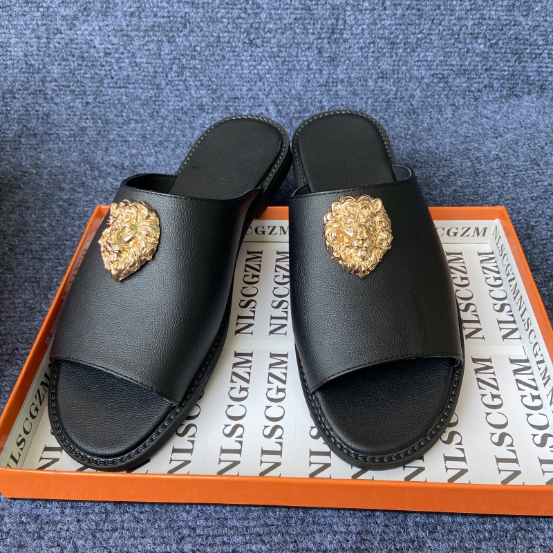 Men Shoes Boss - Oryginalne buty marki, czarne klapki męskie,