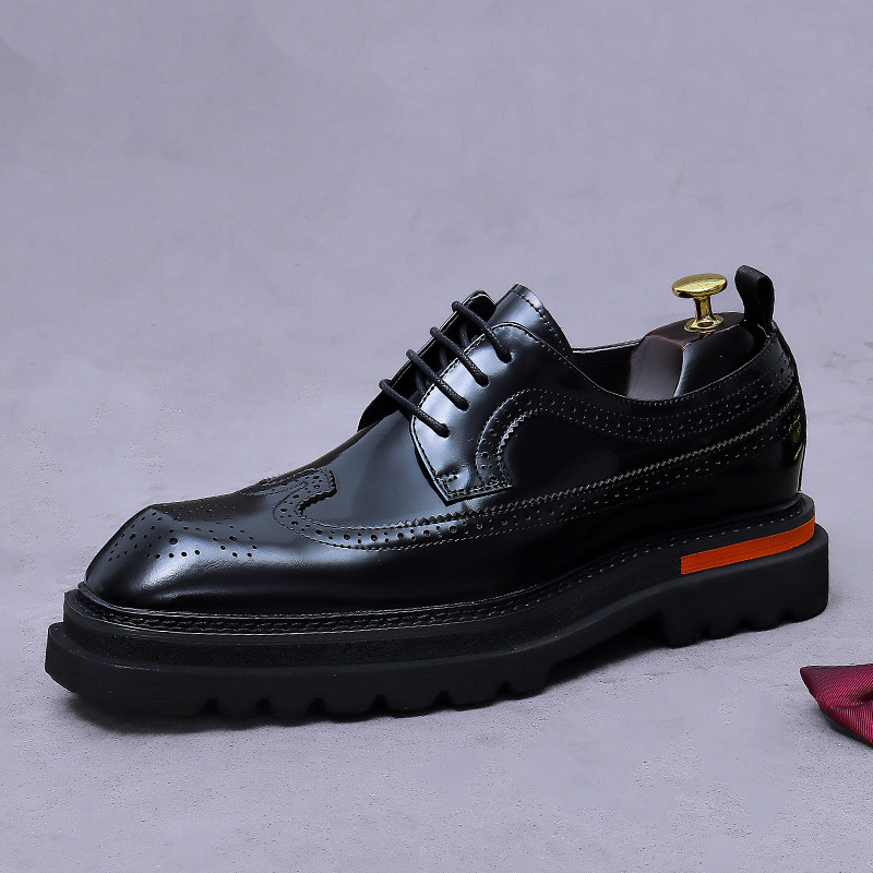 Men Shoes Boss - Męskie oksfordy brogsy na platformie, skórzane,